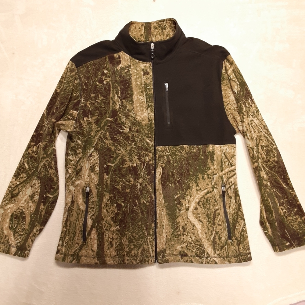 Reel Legends Mens Full Zip Camouflage Jacket XL Black Green Soft Shell Outdoor